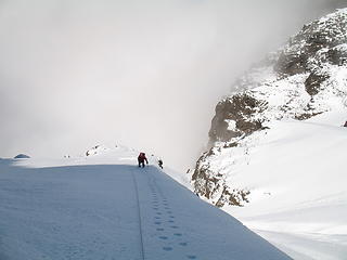 Coming up the first snow arete.