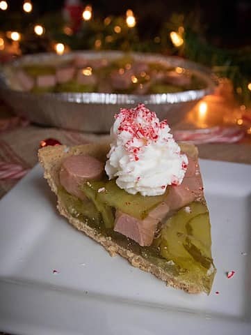 Peppermint pickle with hot dogs pie. Just in case you need to ensure that you’re never asked to bring desert again