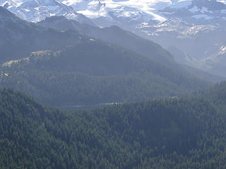 Edge of Mowich Lake from Tolmie lookout.