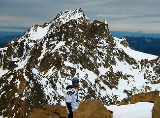 Eric E. poising in "Beast Mode" in front of South Twin Sister.