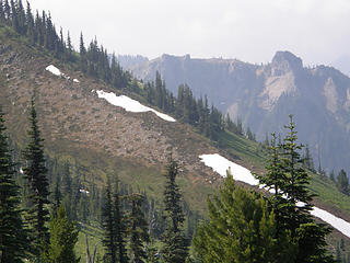 Views of remnant snow from Crystal Peak trail.