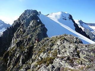 Traversing rock on the ridge