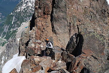 scrambling up towards the chimney