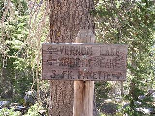 Trail marker from Virginia Lake to South Fork of the Payette