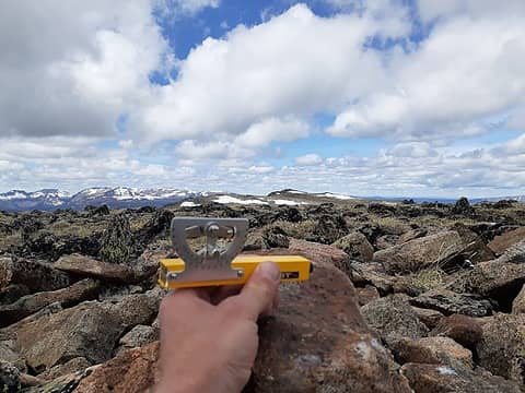 Taking measurements from US summit of Armstrong looking towards Canadian summit