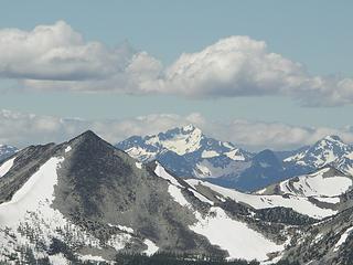 Courtney Peak with Buttermilk Ridge leading Northward to Oval Peak. I think ?, Martin , Bonanza, and Devore are in the background.