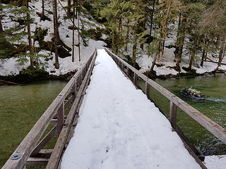 Bridge across Thunder Creek. Snow on bridge was approx 1-2 ft deep.