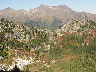 Basin, NE ridge / saddle of Mt. Saul, and Clark Mtn. from the S