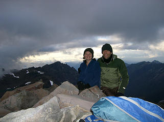 BC & MM on the summit of Old Snowy.  Flash made the surroundings look darker than they were. ;-)