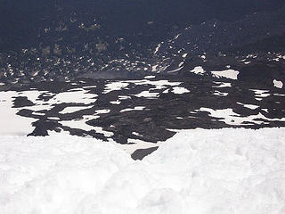 Note the notch in the snow--that's the "blind" glissade chute from the false summit!