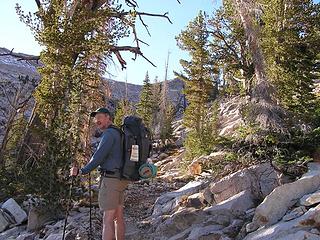 On the south side of Cramer Divide - still in sunshine (and shorts!)