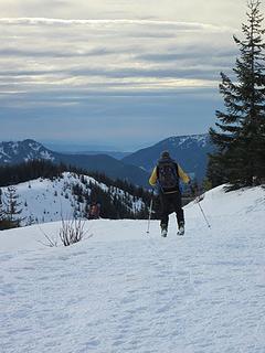 Skiers heading out.