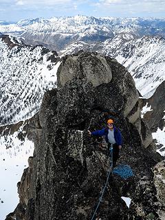 Mike at the top belay below the summit