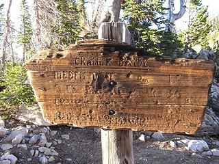 Trail marker at the Cramer Divide (9450':)