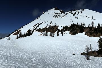 You can see the skiers about to turn the corner just below the x mark.