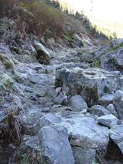 Slippery rocks after the creek crossing