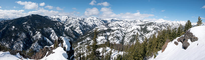 Teanaway Butte summit panorama. Includes Yellow Hill, Elbow, Jolly, Skookum, Malcom, Koppen, Stuart.