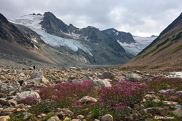 Little Red Hiking Hood descends from the pass