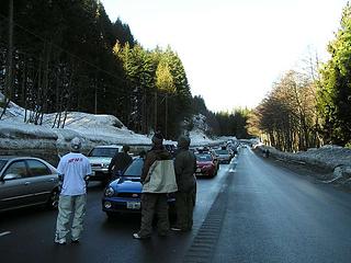 Looking back at traffic jam on Hwy 2