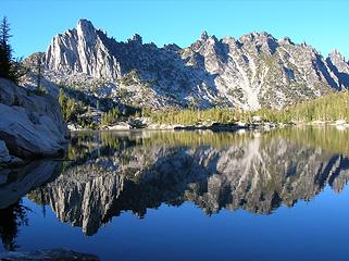 Prussik Peak and Temple Ridge, from swimming spot on Leprechaun Lake