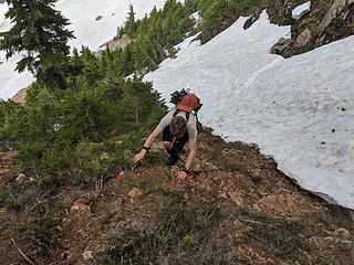 Mason climbing the "tricky bit"