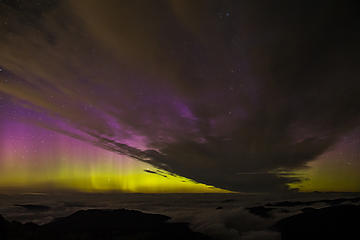 Aurora Borealis as seen from the freemont fire lookout in Mount Rainier National Park.