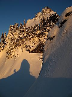 My shadow from the col onto East Twin