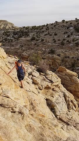 Scrambling out above Faultline Canyon
