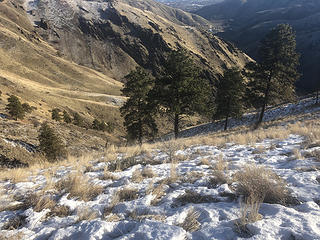 Looking down the steep slope