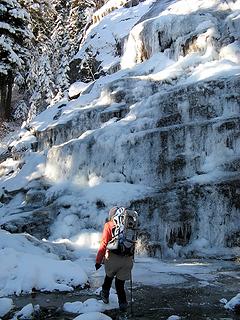 Crossing below the Cliff Waterfall