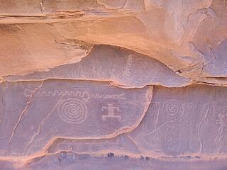 Petroglyphs from the wash at the base of the slabs