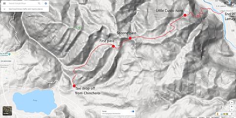 Map of the route to Little Cusco that you can do as a point to point hike