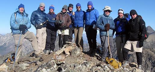 summit of abernathy pk - l to r: slam dunc, iron, ma,jj, jazzy jo, modern art, roy, neher-man, grateful scott