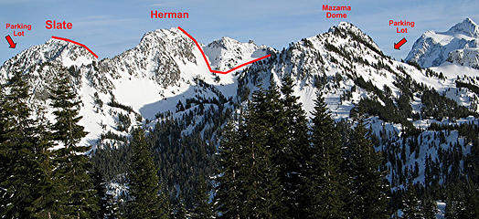 Slate, Herman & Mazama Dome viewed from the north (Barometer)