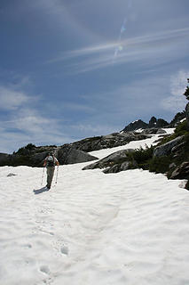 Adam making his way up the snowfield