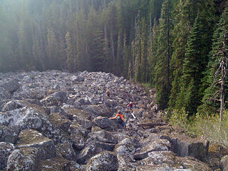 TNAB bouldering on talus field just below Mason Lake