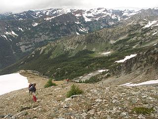 Working through the loose scree and talus.