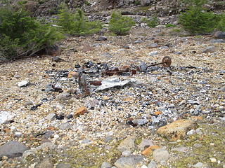 Burned-out wreckage of a snow machine. I wonder what happened?