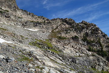 Climb straight up the middle of this. We found cairns at the obvious notch.