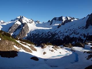 first views of white rock lakes with sinister, dome, and spire in the background