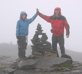 Daniel and me with the cairn we built all alone in the rain on Table Mountain, September 2005