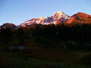 Sunset on Rainier and Pyramid