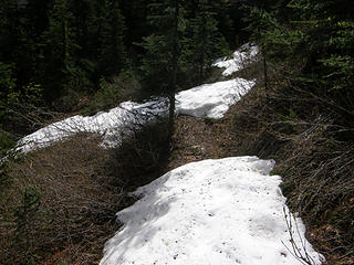 Snow patches in last part of upper Tull Canyon trail.