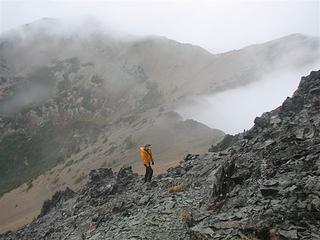 Descending the summit ridge back to the trail