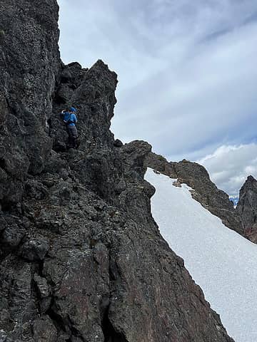 Down climbing the scramble (Chris's photo)