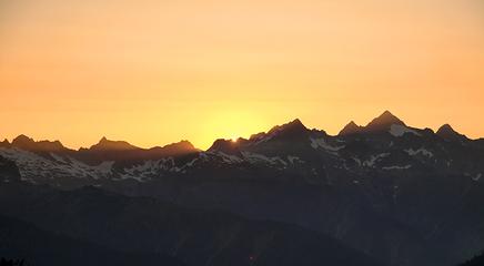 Peach colored sunset over Twin Sister Range