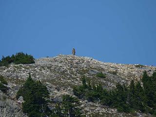 The cairn on top of Alta as seen from an Upper Lila Lake below