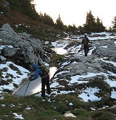 Hiking past pools in the outlet stream from Central Tarn