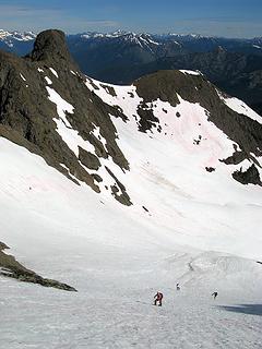 Looking down from the top of the lower snowfield