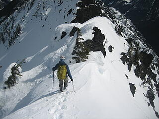 going down the exposed ridge